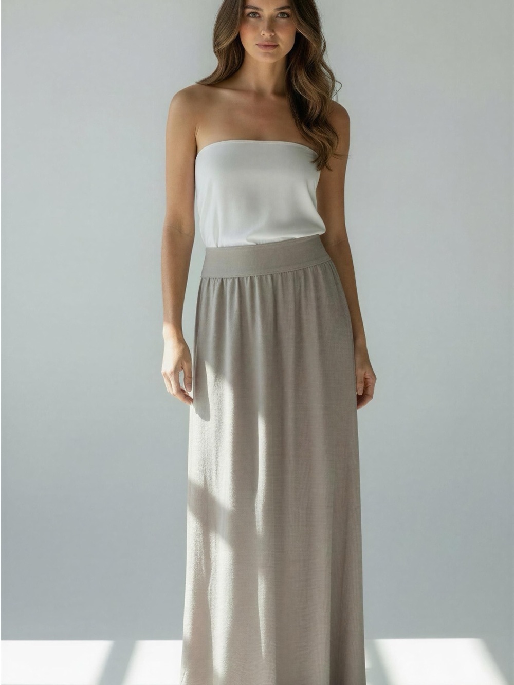 Made in Italy Giusy Silk Taupe Convertible Maxi Skirt/Dress Stretch Waistband